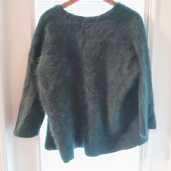 H&M Womens Gorgeous Deep Teal 75% Angora Rare Fuzzy 3/4 Length Sleeve Cardigan🌷 - Picture 4 of 11